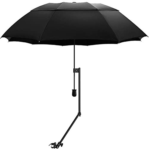 XLINGZA Parasol de plage UPF 50+ avec pince universelle réglable, parapluie de golf portable pour chaise, voiturette de golf, poussette, blanchisseur, terrasse, pêche, barbecue, Noir/blanc