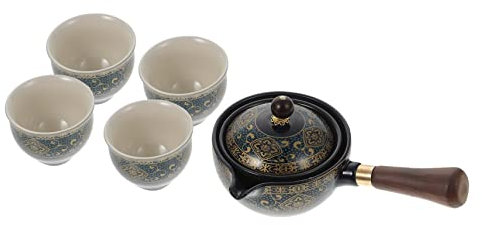 YARNOW Tetera Giratoria De Cerámica Asa Lateral, Capacidad Media, Resistente Al Calor, Juego De Té Doméstico 1 Tetera y 4 Tazas, para Preparar Té Casa