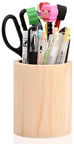 heavenlife Pot à Crayons Rond En Bois, Porte Stylo de Bureau en Bois, Crayon Support Organiseur, Pen Holder Storage pour Rangement DIY Peinture Artisanat Pinceau de Maquillage École Bureau Maison (A)