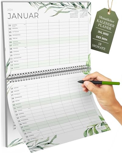 Familienplaner 2024 mit 6 Spalten - Wandkalender 2024 - Großer Monatskalender - Familienkalender 24 im A4 Querformat - Ferientermine & Zusatzinfos - Nachhaltig