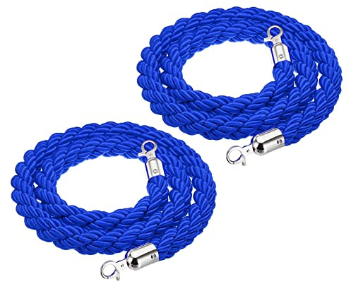 PATIKIL Montante Corda, 2pz 1,5m/5 Piedi Corda Barriera Corde Intrecciate per Pali con Moschettoni per Pali Supporti Divisori per Code Controllo Folla di Hotel, Blu Argento