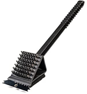 Spazzola per barbecue in ghisa 3 in 1 con spatola e ovatta di pulizia per barbecue a gas o barbecue a carbone; spazzola per la pulizia del barbecue