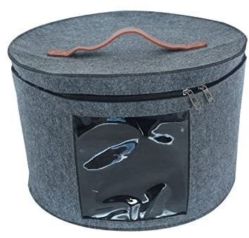 kowaku Hut-Aufbewahrungsbox, Hutbox, rund, für Reisen, Kappenboxen, Filz-Organizer, Eimer für Kleidung, Grau Groß