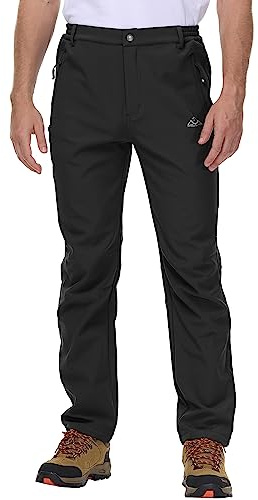 Rdruko Mens Waterproof Softshell Trousers Thermal Fleece Lined Casual Winter Warm Outdoor Work Fishing Hiking Ski Pants with Zip Pockets Black 38