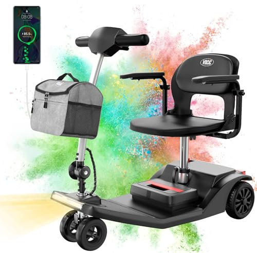 VOCIC D50 Elektromobil Faltbar Leicht(22KG),25KM Seniorenmobil Mobilitätsroller Klappbar,Aluminium Elektrischer Rollstuhl Scooter bis 136KG für Allen Gelände mit Abdeckplane,5 Jahre Support|Schwarz