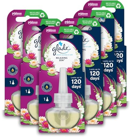 Glade Plug in Air Freshener Refill, Electric Scented Oil Room Air Freshener, Relaxing Zen, 6 Refills (6 x 20ml)