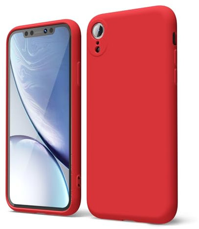 oakxco for iPhone XR Phone Case Liquid Silicone, Thin Slim Soft Rubber Gel TPU Plain Simple Cover for Women Girl Cute, Matte Solid Color, Red