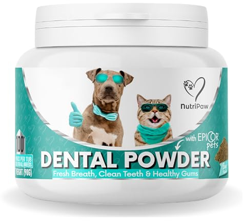 NutriPaw Dental Powder For Dogs & Cats - Clean Teeth, Healthy Gums & Fresh Breath - Manage Plaque & Tartar Build-Up - Fuss-Free - No Brushing Needed - Lasts Up To 6 Months