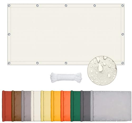 ONESHLEE Sonnensegel Wasserdicht Rechteckig, Sonnenschutz Balkon Terrasse, Markisenstoff Uv Schutz Hitzeschutz Ohne Bohren, Segeltuch Mit Ösen Und Seil Für Pergola (Creme Farben, 3 * 4m)