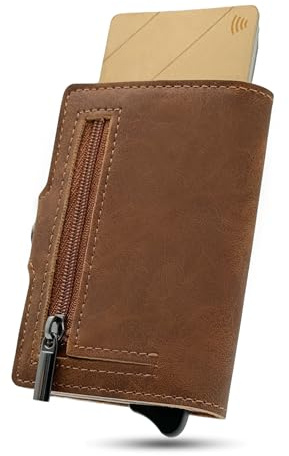 Zen Wallets Slim Wallet mit Münzfach und Kreditkartenetui mit RFID-Schutz - Geldbeutel für Herren - Aluminium-Kartenhalter- Smart Wallet für Karten, Geldscheine & Münzen (Hellbraun)