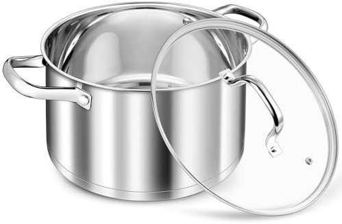 TEAMFAR Kochtopf 24cm, 5,7L Groß Edeastahl Topf Nudeltopf Induktion mit 3-Lagen Boden für alle Herdarten, Suppentopf Fleischtopf mit Glasdeckel, Unbeschichtet & Ungiftig, Spülmaschinenfest