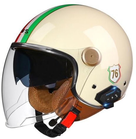 Casco Moto Jet Bluetooth Mezzo Casco ECE Omologato Caschi Moto Apribili Leggero Unisex Casco Da Motociclista Sicurezza Con Doppia Visiera Caschi Cromwell Scooter Casco Scodella 27,XL:61-62CM
