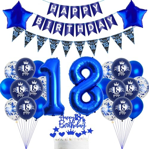 Luftballons 18 Geburtstag Dekoration,Blau Tortendeko Geburtstag 18 Jahre Junge,Blau Party Deko 18. Junge ballon , Geschenk für 18 blau Geburtstagsdeko 18 Jahre Jungen