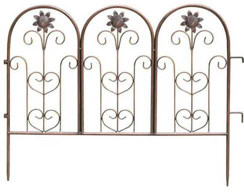 Clôture de Jardin Décorative Souterraine de 23,6(L) X19,7(H) (5 Panneaux), Piquets de Sol de Panneau de Clôture en Métal pour Patio Extérieur, Total 19,7 Pi (L), Arqué,B-Brown