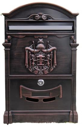 HWJFDC Buzon Exterior Buzón de Pared con Cerradura, buzón de Metal Vintage con Cerradura, buzón de Gran Capacidad, buzón de Seguridad for Cartas, buzón for Exteriores(Red Antique Copper)