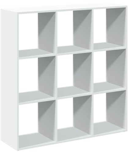 vidaXL Raumteiler Bücherregal, Standregal Raumtrenner für Wohnzimmer Schlafzimmer Büro, Büroregal Würfelregal Regal 9 Fächer, Weiß Holzwerkstoff