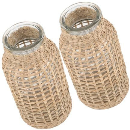 Alipis 2 Stück Handgewebte Boho-blumenvase Aus Glas für Getrocknete Blumen Rustikales Cottage- Gießvase Strohvase Dekoobjekt für Zuhause und Das Büro