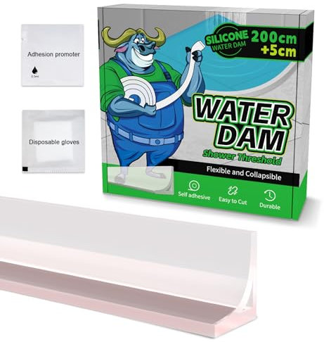 ALITAIYI Splash Protection Strip Shower Self-Adhesive Water Stopper Splash Protection Strip Shower Silicone Shower Water Stop Self-Adhesive Splash Protection Strip (Transparent, 2.05M)