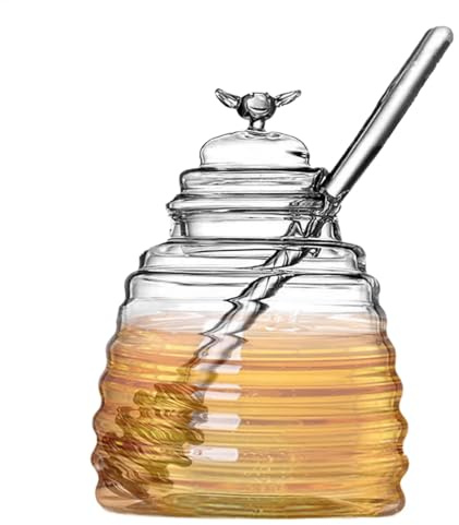 500 ml -Honigtopf mit Dipper, Honigglas mit Löffel und Deckel, Honigtopf mit Dipper hitzebeständiger -Honigspender, Glasbehälter, Honigspender, Glasbehälter