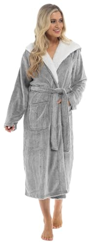 Slumber Hut Ladies Shimmer Fleece Sherpa Hood Robe LN1240 Charcoal 16-18