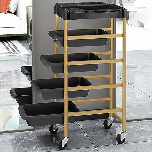 5 Våningar Frisörvagnar Multifunktionell Klassificering Förvaringsskönhetsvagn Förvaringsvagn med Platt ToppUniversell Hjuldesign Vikbar Design På Övre Brickan(Gold)