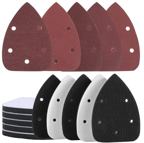 GORGECRAFT 10pz Almohadilla de Interfaz de Lijado de Detalles de Óxido de Aluminio Marrón Y Negro Almohadillas de Respaldo de Papel de Lija para Lijadora de Ratón Triangular con 5 Orificios Una