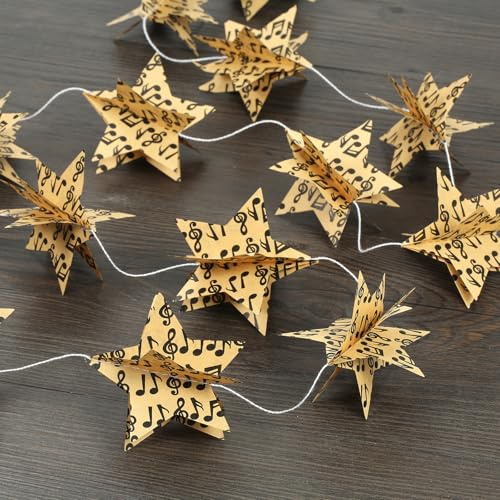 Papierstern-Girlande, 3D-Musiknoten, recycelte Bücher, Vintage-Seiten, Sterne, Girlande, Banner für Hochzeit, Urlaub, Musik, Party, Dekorationen für Weihnachtsbaum, Dekoration, Buchdekorationen