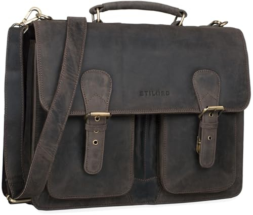 STILORD 'Denver' Vintage Aktentasche Herren Leder XL - Männer Arbeitstasche Leder-Tasche für 15.6 Zoll Laptop Bürotasche Große Business Umhängetasche Echt-Leder Lehrertasche, Farbe:dunkel - braun