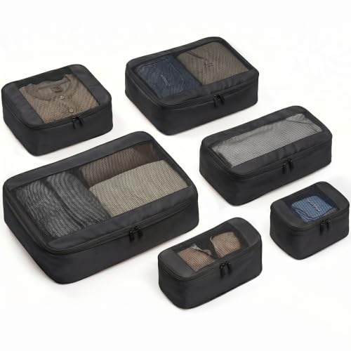 MURISE Packing Cubes Compression, 6 Packkuber för Ryggsäck & Resa, Svart