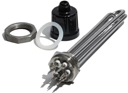 DN40（47mm） BSP Thread Electrical Heating Pipe Water Heater Immersion Element 3KW/4.5KW/6KW/9KW/12KW 380V(Silver,12KW All 304SUS)