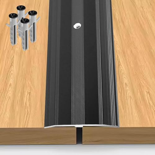 Blazea Metal Black Transition Strip Screw Down, Flat Wood Floor Gap Cover Strips, 6 cm Wide Fluted Saddle Threshold for Doorway, Vinyl Flooring Edge Trim(90cm (35 3/8))
