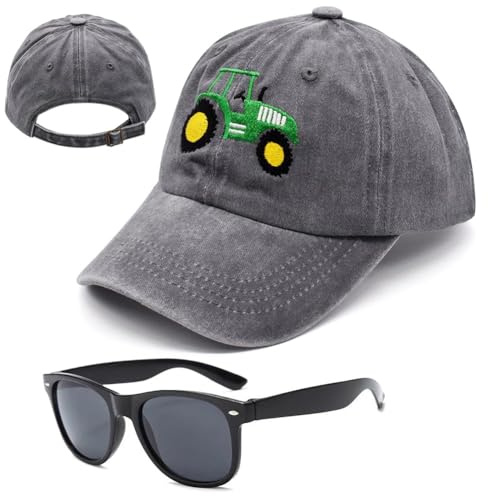 FCXVXCL Tractor Casquette de Baseball pour Enfant,Tractor Casquette et Lunettes de Soleil Chapeau de Soleil Casquettes Broderie de Baseball Réglable for Enfants 3-8 Years Old,Gray