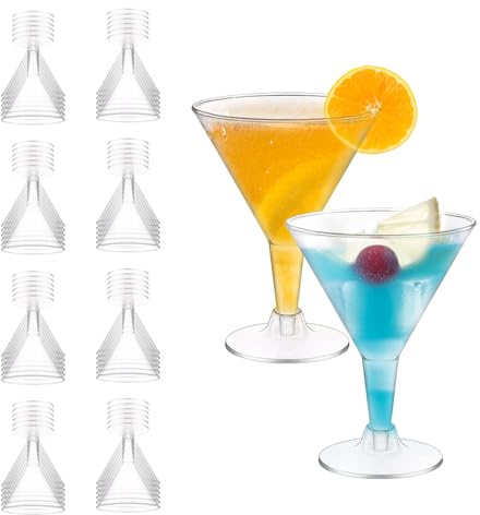 Yuedefly 50 Pcs Plastic Martini Glasses,180 ml Clear Plastic Cocktail Glasses,Reusable Mocktail Cups for Party, Wedding, Birthday, Christmas, Anniversary