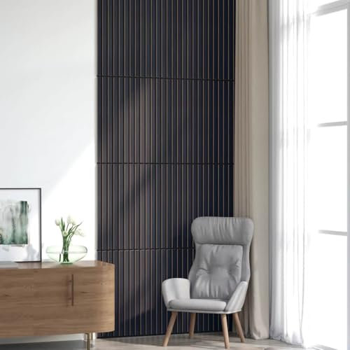 Brokky 42002585 Acoustic Wall Panels 8 pcs Slatted 60.5x60 cm Oak Veneer Acoustic Slat Wall Panel - Decorative & Sound Absorbing Wooden Slatted 3D Feature Pannelling Home Living Room Bedroom Interior