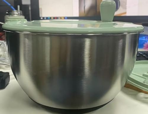 OTraki Centrifuga per Insalata in Acciaio Inox 5L, Acciaio Inox di Alta Qualità 18/10, con Pulsante di Stop e Base Antiscivolo, Mescolatrice per Insalata a Spinta mano, con Accessori Vari, Verde