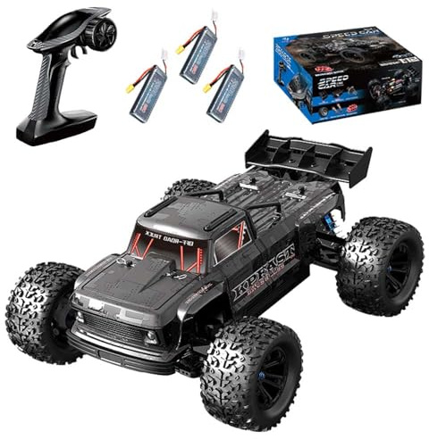 Ledovan 1:12 fjärrstyrd bil 70 km/h borstlös motor för vuxna, vattentäta monster lastbilar 4WD höghastighets RC offroad lastbil, 3 batterier KF16 (svart)