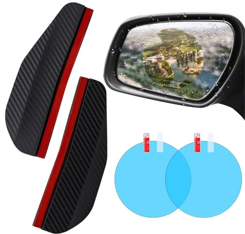 ZhouWei 4 Pièces Rétroviseur Pare Pluie Set, Universel en Fibre de Carbone Rétroviseur Latéral Pluie Sourcil avec Film Antipluie Film Anti-Buée pour Voitures, pour Plupart Voitures Camions