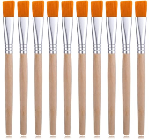 Juego de 10 pinceles planos, pinceles pequeños con mango de madera, pinceles acrílicos planos con cerdas de nailon, pinceles para manualidades, pequeños pinceles para artistas, para detalles finos
