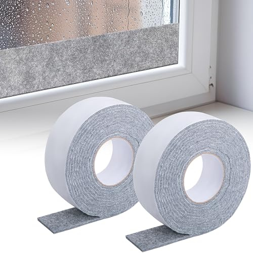 2 Rolls 5cmx5M Condensation Absorbers Strip for Windows | Self Adhesive Reusable Anti Condensation Tape-Felt Moisture Absorbing Sealant Strip Used to Absorb Water and Keep Dry
