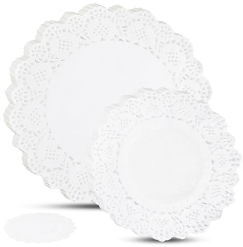 Ouligay 100 STK Tortenspitze Rund Papierdeckchen Spitze Papiermatten Weiß Spitzenpapier Rund Tassenuntersetzer Papier Tortenspitze Papiermatten für Kuchen Desserts Snacks Handwerk(6.5/8.5inch)