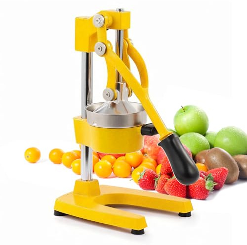 Kitchen Cast-Iron Orange Juice Squeezer - Easy-to-Clean, Professional Citrus Juicer - Durable Stainless Steel Lemon Squeezer - Sturdy Manual Citrus Press & Orange Squeezer (Bright Yellow)