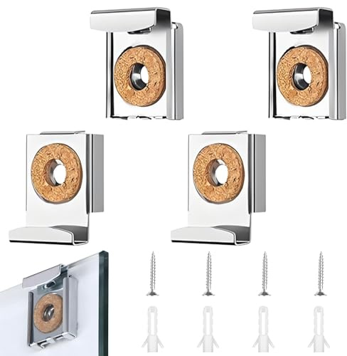 4 Pièces Fixations de Sans Cadre, Support Mural Miroir De Fixation, Cadre Support Mural pour Miroir, pour Salle de Bain, Vestiaire, Argent
