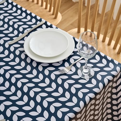 Dehaus® Nappe Toile Cirée Bleu Marine, Nappe de Table Plastique PVC Imperméable Anti-Tache, Motif Petal Parade, Facile d'entretien Intérieur Extérieur, Rectangulaire 200 x 140 cm