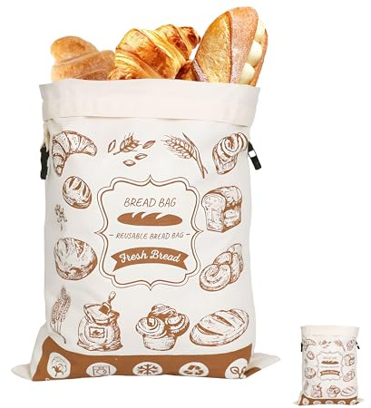 Sacs à Pain en Lin avec Serrage,Sac a Pain Longue Conservation Rangement Pour de Grande Capacité Réutilisable en Coton Lin Cordon pour la pour Le levain la Baguette Le Stockage Fruits Légumes(32×42cm)
