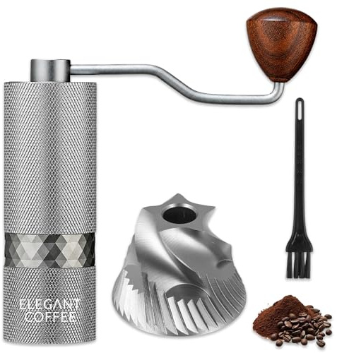 Manual Coffee Grinder with Stainless Steel Conical Burr - Portable Hand Coffee Bean Grinder with Cleaning Brush - 20g Capacity - Adjustable Settings for Espresso, French Press, Pour Over - (Grey)