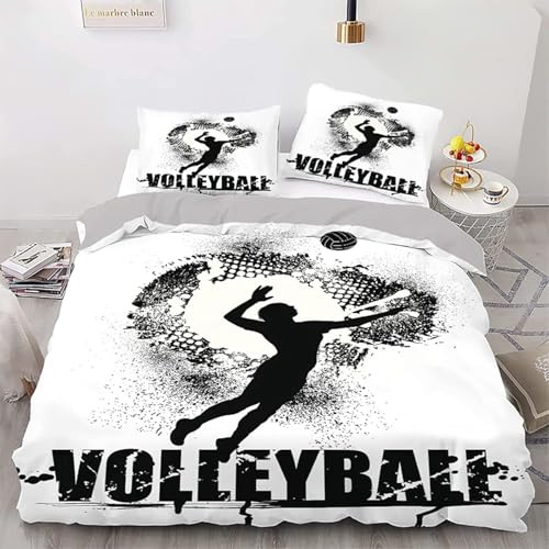 SJSXWQN Housse de Couette 200x200 cm Adulte Ballon Volley-Ball Blanc Parure de Lit 2 Personnes avec Fermeture Éclair Doux Respirant Microfibre Housse de Couette et 2 Taie d'oreiller 65x65 cm