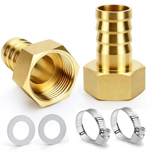Raccord de tuyau en laiton 3/4 pouce, Embout Cannelé de 19 mm 2 Pièces Filetage Interne avec Joint en Caoutchouc et Colliers de Serrage pour Tuyaux D'eau D'air de Gaz D'huile et D'arrosage
