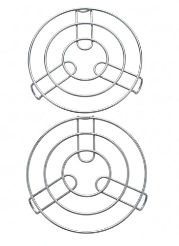 Cooling Rack Chrome Round Metal Trivet Stand 20cm, Non-Stick Wire Steaming Holder for Hot Pots and Pans, Kitchen Worktop Protector 2 pack