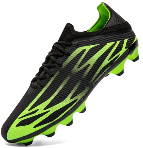 ASOCO DREAM Football Boots Men's Astro Turf Trainers Outdoor Football Cleats Professional Athletics Sneakers Teens Training Soccer Shoes,Black Green,11.5 UK
