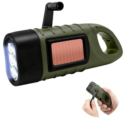 YIQILAIYA Lampe de Poche Solaire, Lampe Torche Dynamo Manivelle, Manivelle Flashlight Rechargeables, Mini Torche Solaire pour Extérieur, Randonnée, Cadeau, équipement Urgence (Vert)